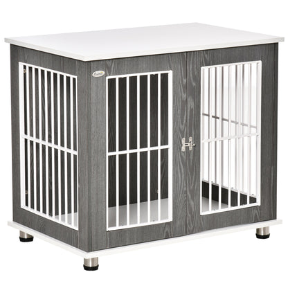 Stylish Grey & White Dog Crate with Locking Door - Dual Functionality Table!