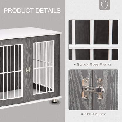 Stylish Grey & White Dog Crate with Locking Door - Dual Functionality Table!