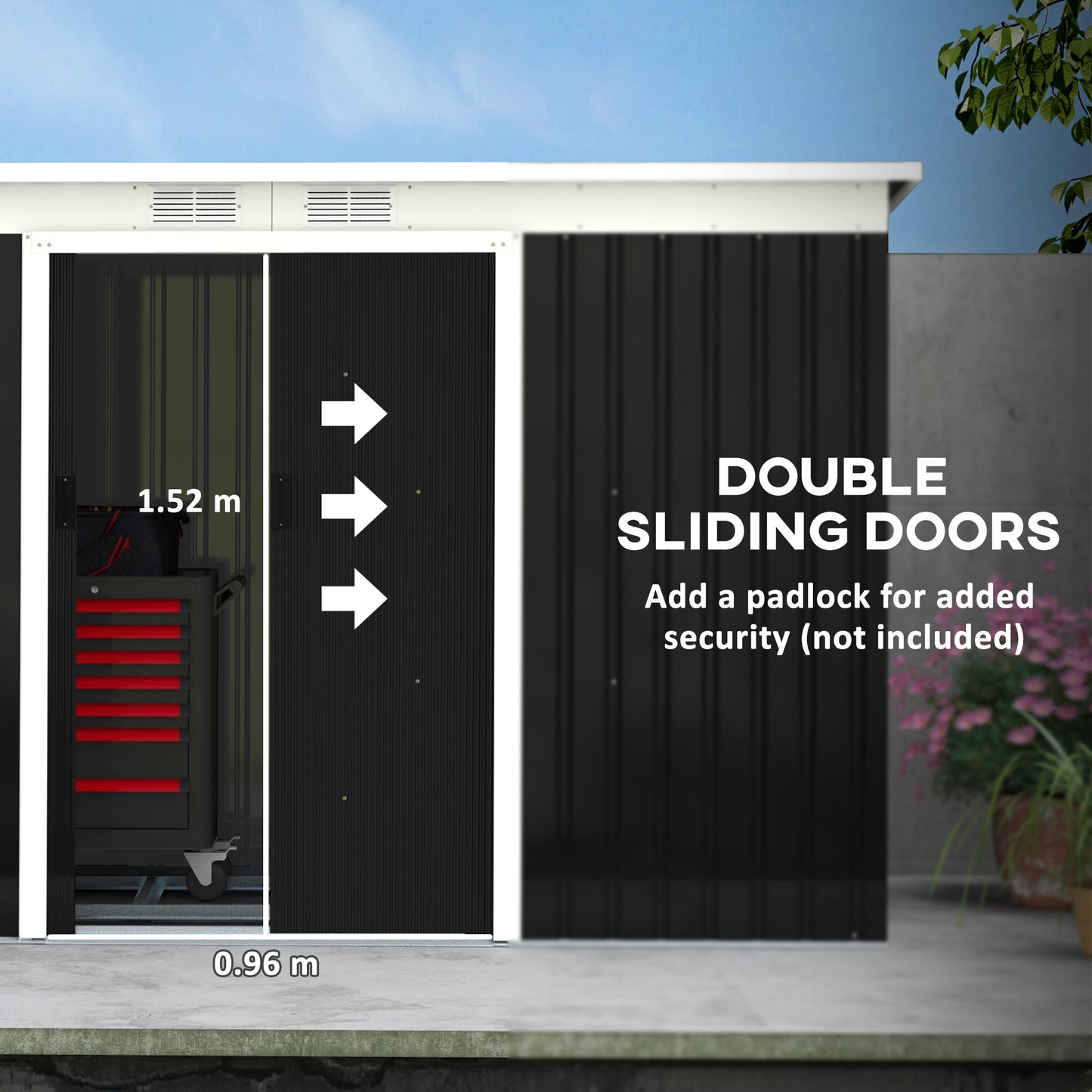 Outsunny 9x4 FT Galvanized Metal Garden Storage Shed with Double Doors