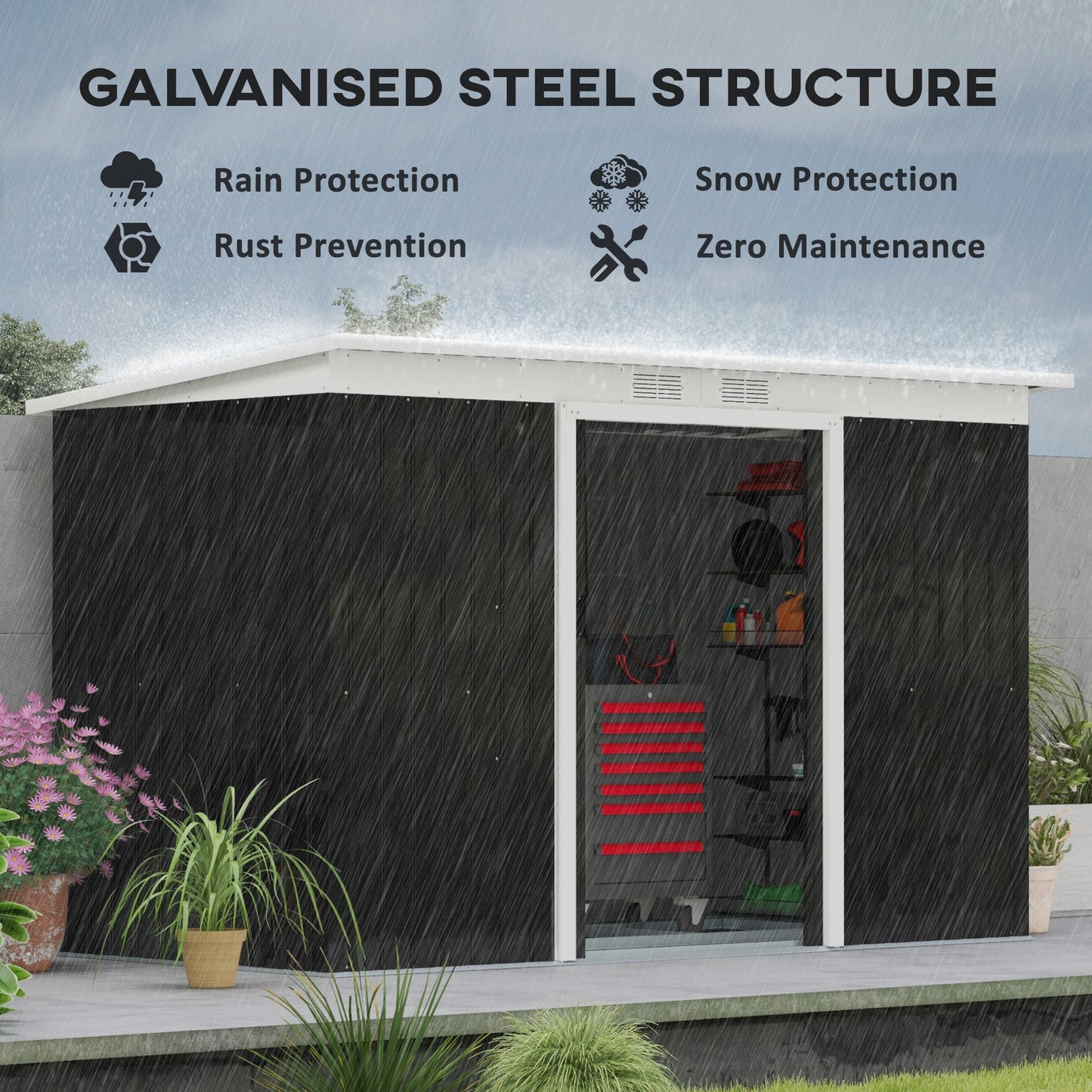 Outsunny 9x4 FT Galvanized Metal Garden Storage Shed with Double Doors