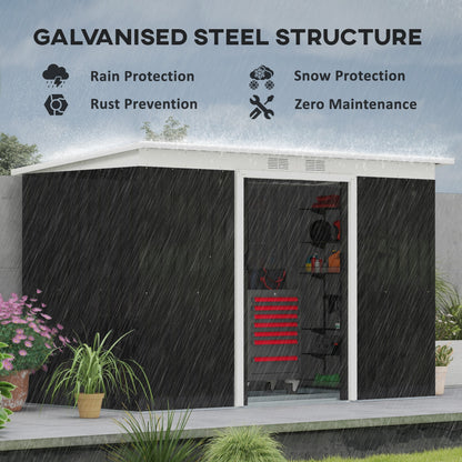 Outsunny 9x4 FT Galvanized Metal Garden Storage Shed with Double Doors