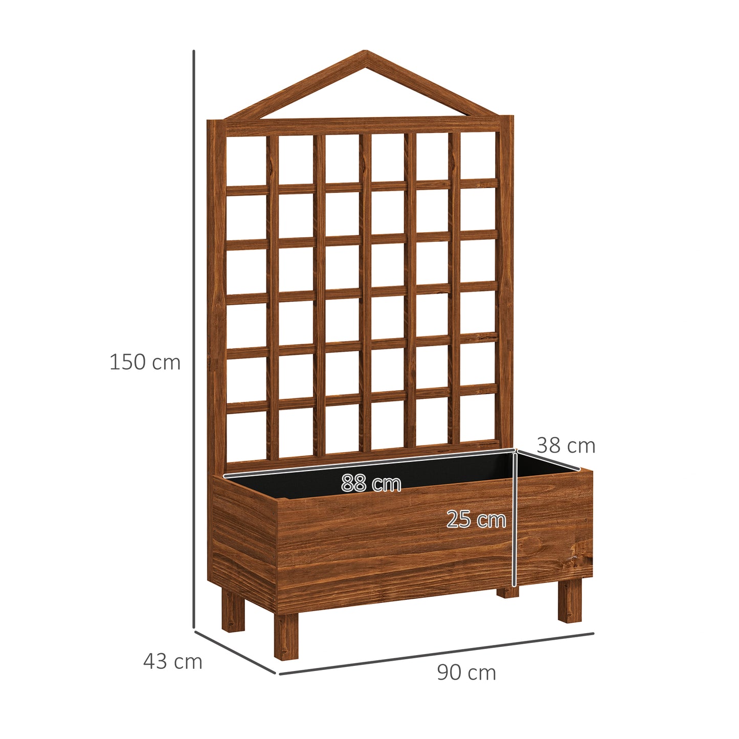 Outsunny Wooden Garden Planters with Trellis for Vine Climbing Plants Brown
