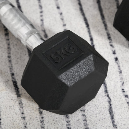 Hexagonal Rubber Dumbbells Set: 2x5kg for Ultimate Home Workout Excellence