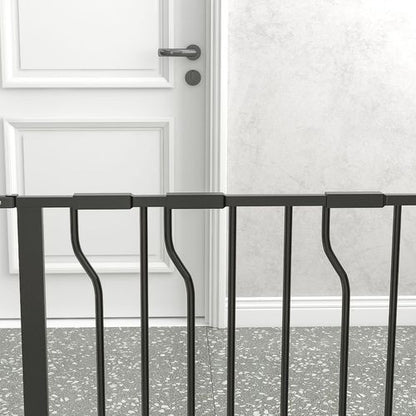 Adjustable Pet Safety Gate with Door - Fits 75-145cm Openings, Black Finish