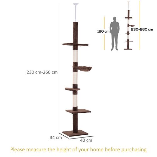 PawHut 5-Tier Floor-to-Ceiling Cat Tree - Ultimate Climbing & Play Station!