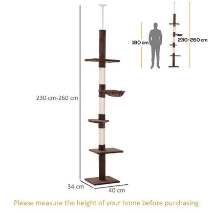PawHut 5-Tier Floor-to-Ceiling Cat Tree - Ultimate Climbing & Play Station!