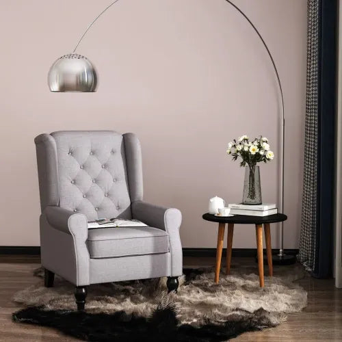 Chic Grey Wingback Accent Chair – Vintage Style with Sturdy Wooden Frame
