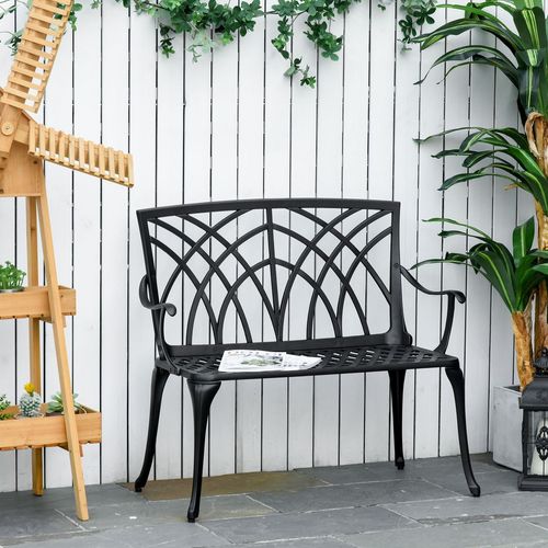 Outsunny Ergonomic 2-Seater Cast Aluminium Garden Loveseat with Stylish Armrests
