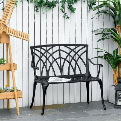 Outsunny Ergonomic 2-Seater Cast Aluminium Garden Loveseat with Stylish Armrests