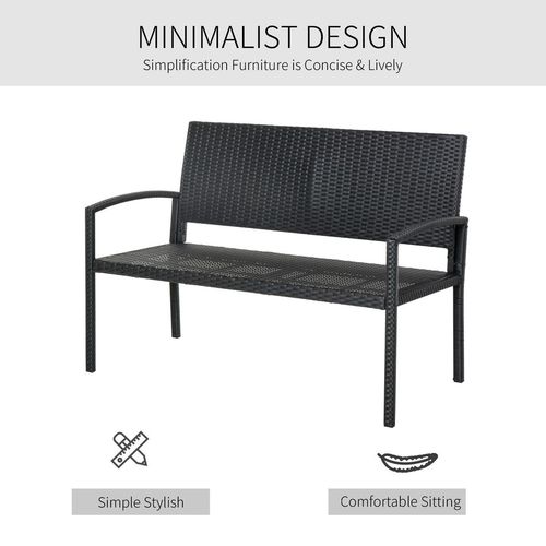 Outsunny Stylish Black Rattan 2-Seater Garden Bench - Perfect for Relaxing Outdoors