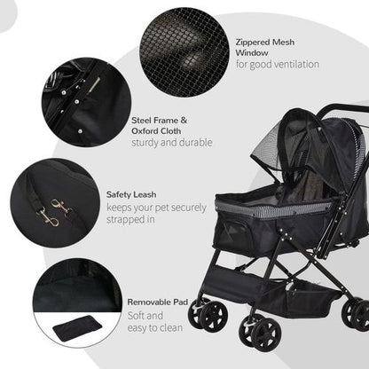 PawHut Foldable Dog Stroller with Reversible Handle - Travel in Style!