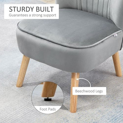 Chic Velvet Accent Chair & Ottoman Set - Stylish Comfort in Light Grey