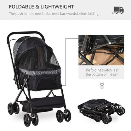 PawHut Foldable Dog Stroller with Reversible Handle - Travel in Style!