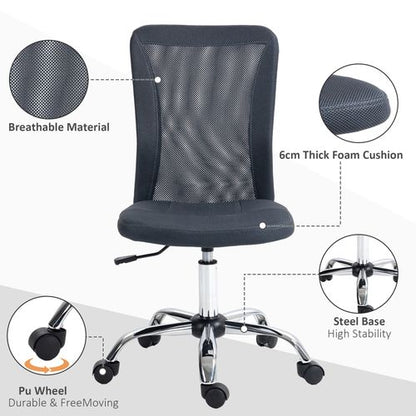 Vinsetto Armless Mesh Office Chair - Height Adjustable, Dark Grey Comfort