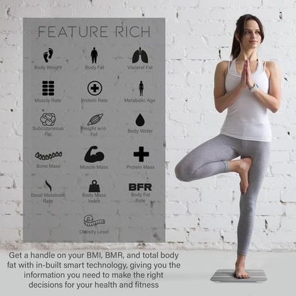 Aquarius Smart Body Scale: 16-in-1 Health Tracker with Bluetooth & Sleek Design