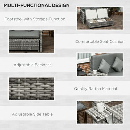 Outsunny Adjustable Rattan Daybed Set: 2-Seater Patio Lounger & Storage Stool