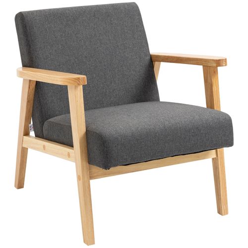 Modern Retro Upholstered Armchair with Rubber Wood Legs - Dark Grey Comfort