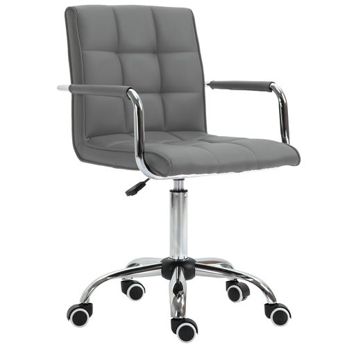 Stylish Grey PU Leather Swivel Desk Chair with Adjustable Height & Armrests