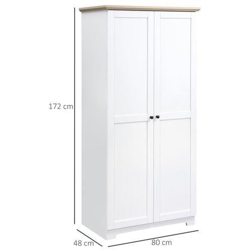 Elegant 172cm White Wooden Storage Cabinet with 4 Shelves & 2 Doors