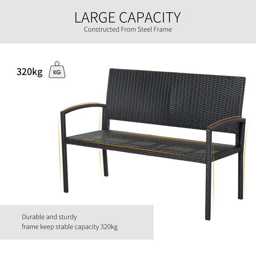 Outsunny Stylish Black Rattan 2-Seater Garden Bench - Perfect for Relaxing Outdoors