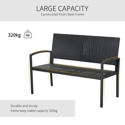 Outsunny Stylish Black Rattan 2-Seater Garden Bench - Perfect for Relaxing Outdoors