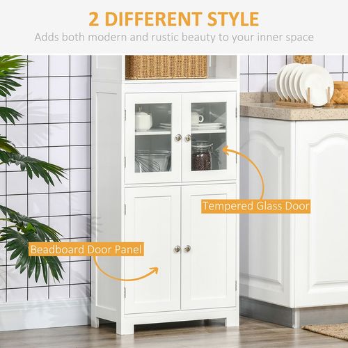 Elegant HOMCOM White Kitchen Pantry Cabinet with Adjustable Shelves & Glass Doors