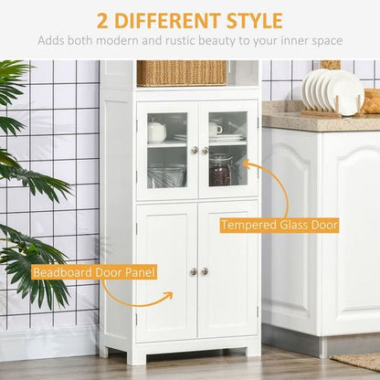 Elegant HOMCOM White Kitchen Pantry Cabinet with Adjustable Shelves & Glass Doors