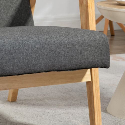 Modern Retro Upholstered Armchair with Rubber Wood Legs - Dark Grey Comfort
