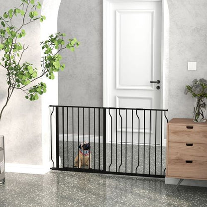 Adjustable Pet Safety Gate with Door - Fits 75-145cm Openings, Black Finish