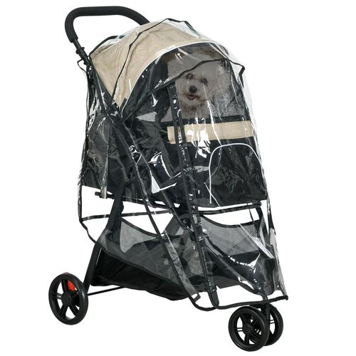 PawHut Khaki Pet Stroller: Ultimate Comfort for XS Dogs & Cats with Rain Cover