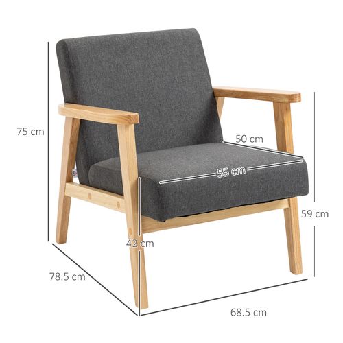 Modern Retro Upholstered Armchair with Rubber Wood Legs - Dark Grey Comfort