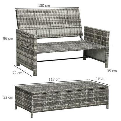 Outsunny Adjustable Rattan Daybed Set: 2-Seater Patio Lounger & Storage Stool