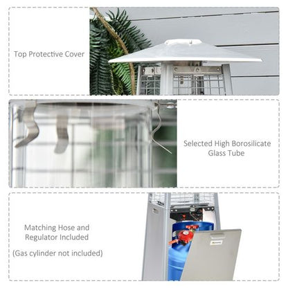 Outsunny 11.2KW Patio Gas Heater Pyramid Heater w/ Regulator Hose Cover, Silver