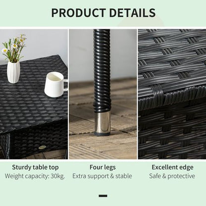Durable PE Rattan Outdoor Coffee Table for Patio & Garden - Sleek Black Design