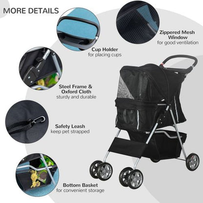 Deluxe Foldable Pet Stroller – Comfort & Style for Dogs and Cats on the Go!