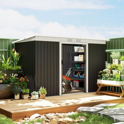 Outsunny 9x4 FT Galvanized Metal Garden Storage Shed with Double Doors