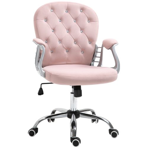 Sparkle & Comfort: Pink Diamond Tufted Ergonomic Office Chair with 360° Swivel