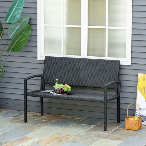 Outsunny Stylish Black Rattan 2-Seater Garden Bench - Perfect for Relaxing Outdoors
