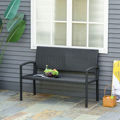 Outsunny Stylish Black Rattan 2-Seater Garden Bench - Perfect for Relaxing Outdoors