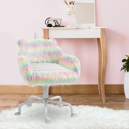 Vinsetto Unicorn Desk Chair - Fluffy Faux Fur Home Office Chair with Armrests