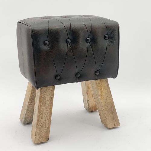 Chic 50CM Leather Footstool with Elegant Button Detailing - Versatile Comfort