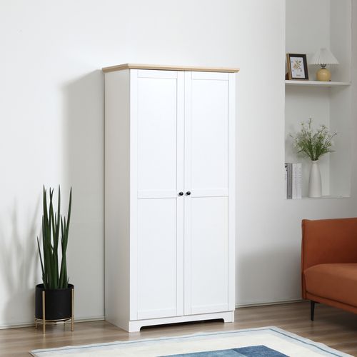 Elegant 172cm White Wooden Storage Cabinet with 4 Shelves & 2 Doors