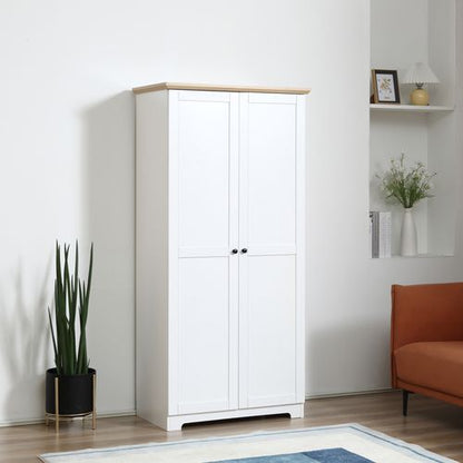 Elegant 172cm White Wooden Storage Cabinet with 4 Shelves & 2 Doors