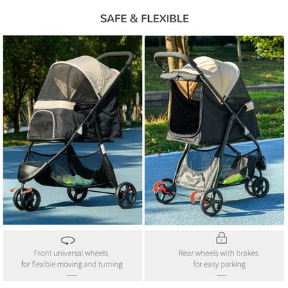 PawHut Khaki Pet Stroller: Ultimate Comfort for XS Dogs & Cats with Rain Cover