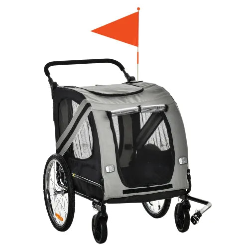 Ultimate 2-in-1 Dog Bike Trailer & Stroller - Gray with Safety Features