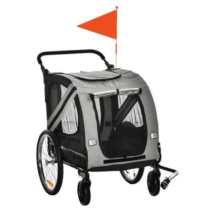 Ultimate 2-in-1 Dog Bike Trailer & Stroller - Gray with Safety Features
