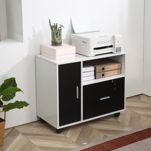 Mobile Office File Cabinet with Lockable Drawer & Printer Stand - HOMCOM