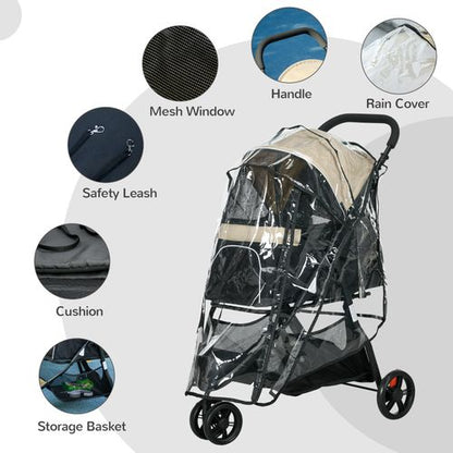 PawHut Khaki Pet Stroller: Ultimate Comfort for XS Dogs & Cats with Rain Cover