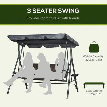 Outsunny Adjustable Canopy 3-Seater Rattan Garden Swing Seat Bench
