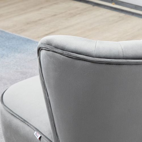 Chic Velvet Accent Chair & Ottoman Set - Stylish Comfort in Light Grey